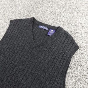 VTG Grandpa Sweater Vest Mens L Gray Lambswool V Neck Knit Pullover Academia